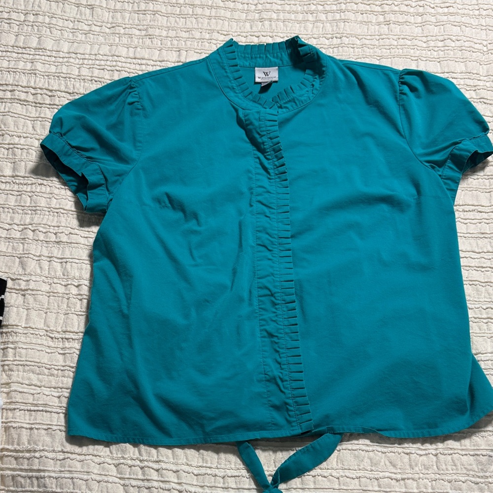 Worthington Teal Ruffle Trim Blouse